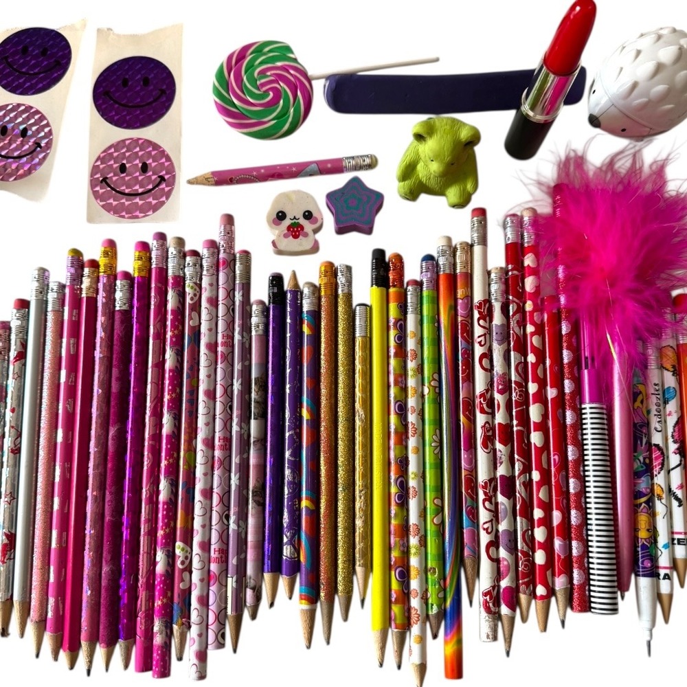 Y2K Vintage Girly Pencils Erasers Stickers Lot 60+ Novelty School Supplies B20Q - Picture 2 of 9